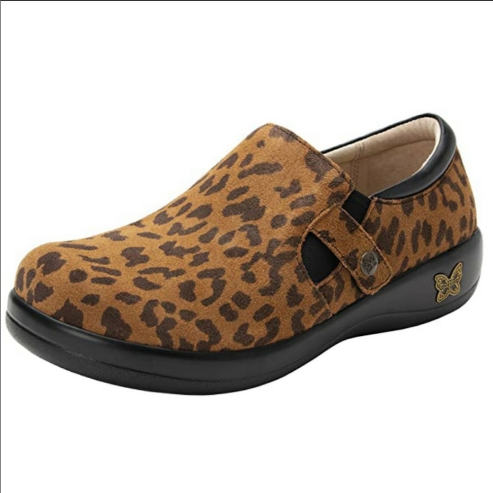 Alegria KARA Leopard Slip-On Nurse Shoes women’s size 6.5 leather cheetah